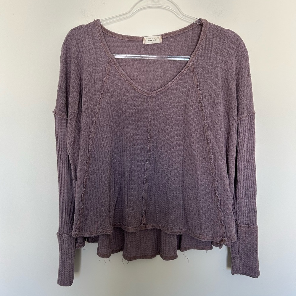 Altar’d State Boho Style Long Sleeve Dusty Purple Waffle Knit Top Size Small - Picture 1 of 5